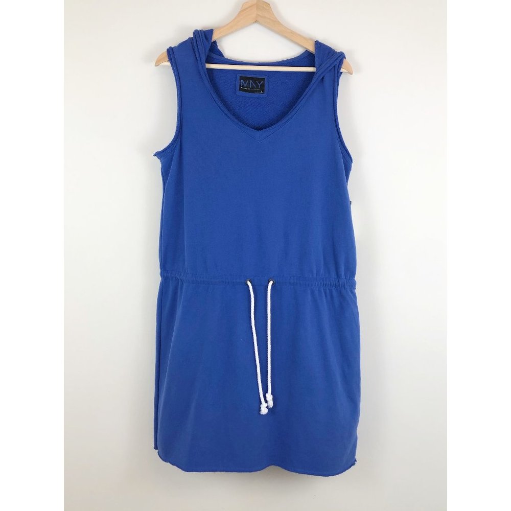 NWT Andrew Marc Terry Knit Sweatshirt Dress Blue